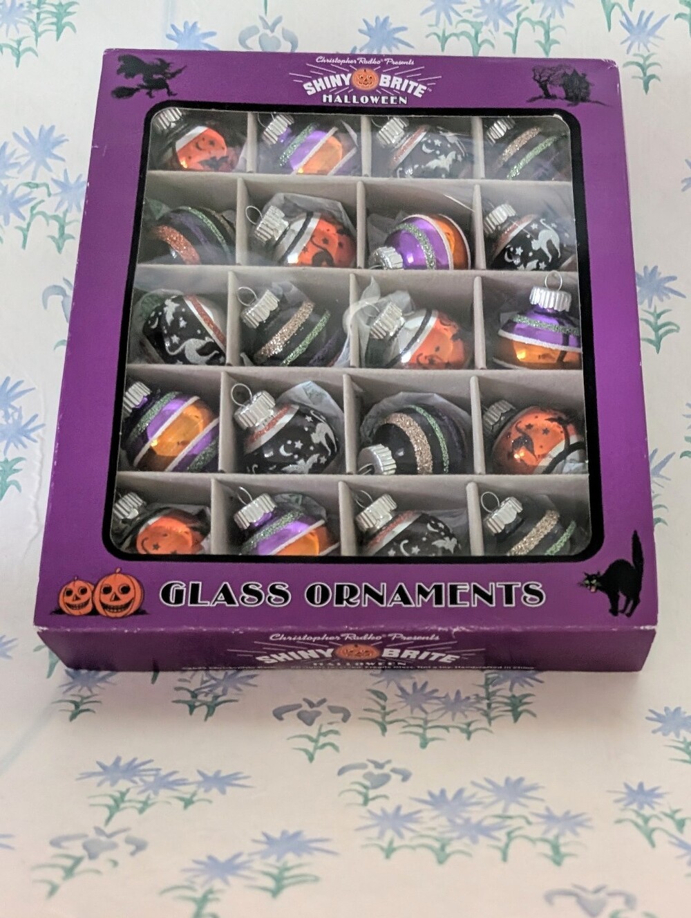 Christopher Radko Shiny Brite Halloween Mini Glass Ornaments NEW Glitter Cats